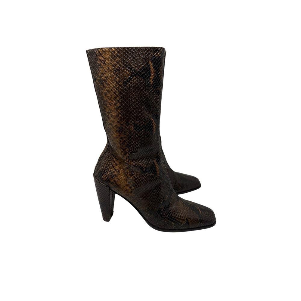 Donald J. Pliner Y2K Brown Snakeskin Leather Heeled Boots US 8.5 Made In Spain